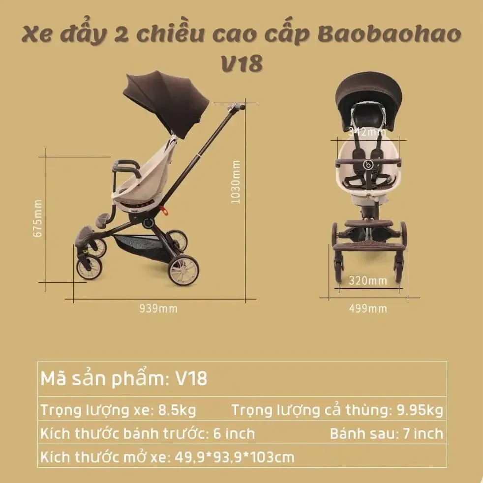 Xe đẩy Baobaohao V18 thông minh với ghế xoay 360 độ